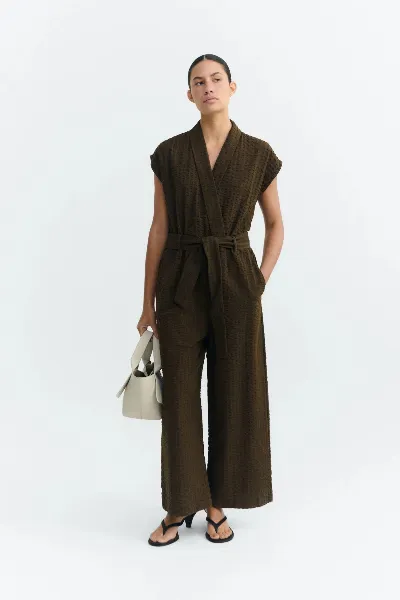 Thinking MU Jumpsuit Malawi Seersucker Braun