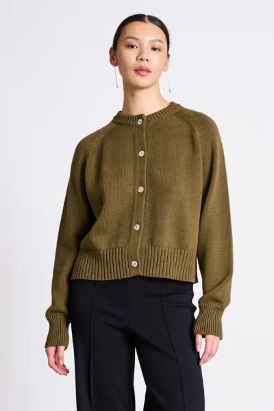 JAN N JUNE JAN 'N JUNE Damen vegan Strickjacke Relaxed Crewneck Sivia Woody Olive