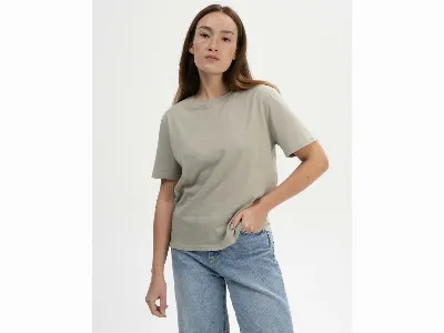 MELA MELA Bio-Damen-T-Shirt 'TANIKA' mit geripptem Rundhalsausschnitt, dusty green,