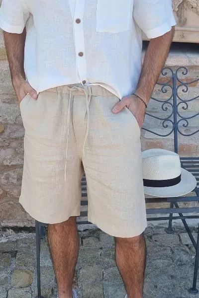 Amber Linen Amber Linen Herren vegan Shorts Miami Pale Sand