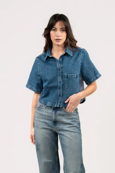 Kuyichi Kuyichi Damen vegan Bluse Liv Denimblau