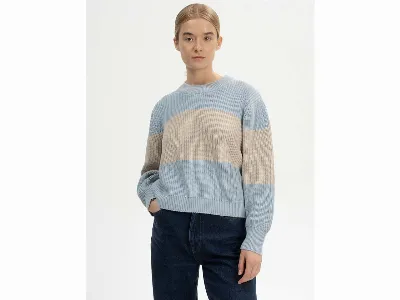 MELA MELA Bio-Damen-Strickpullover 'ADAH' mit Rundhalsausschnitt, cloudy blue/kiesel,