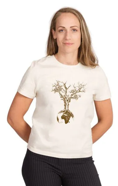 Life-Tree Life-Tree Shirt aus Biobaumwolle Fairwear für Damen Weltenbaum in Burgundy Rot/Natural Weiß