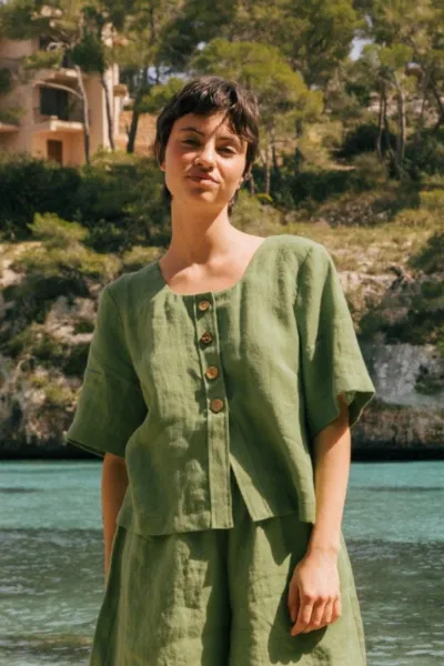 AmourLinen AmourLinen Damen vegan Top Maeve Matcha