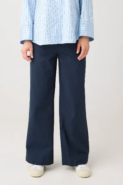 KnowledgeCotton Apparel KnowledgeCotton Apparel Damen vegan Hose Posey Weit Slub Total Eclipse Navy