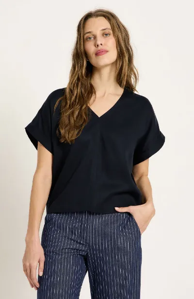 LANIUS Lanius Damen vegan Bluse Mitternachtsblau