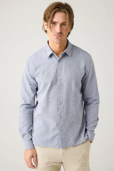 KnowledgeCotton Apparel KnowledgeCotton Apparel Herren vegan Hemd Light Twill Vintage Indigo