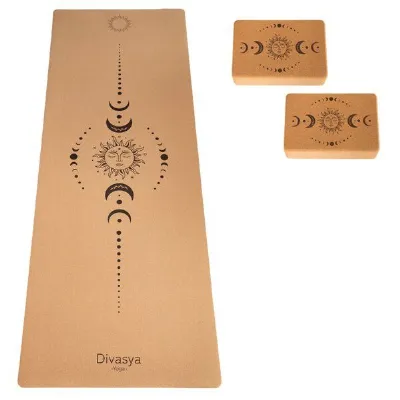Divasya Divasya Yoga Starter-Set: Yogamatte aus Kork & Naturkautschuk + 2 Kork-Blöcke