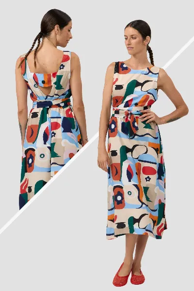 Suite13lab Kleid Sena Midi Print Cruise Rot