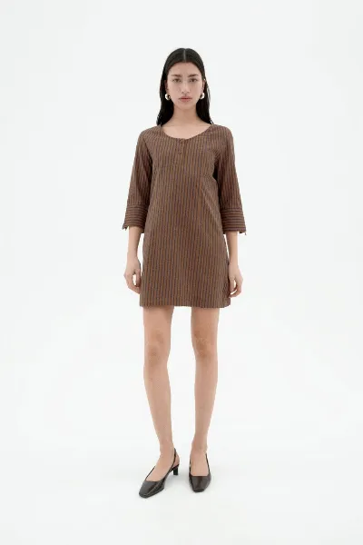 thinking mu Thinking MU Damen vegan Kleid Maria Gestreift Braun