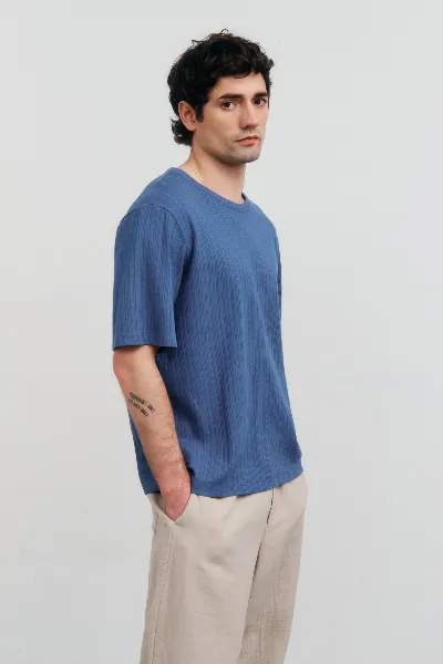 Rotholz Rotholz Herren vegan T-Shirt Gerippt Blau