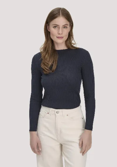 hessnatur hessnatur Damen Strick Pullover Fitted aus TENCEL™ Lyocell mit Bio-Baumwolle - blau