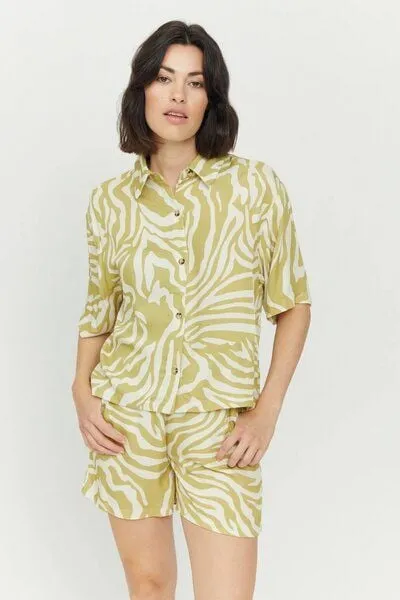 Mazine Mazine Hemdbluse - Roja Print Blouse - Celery Green