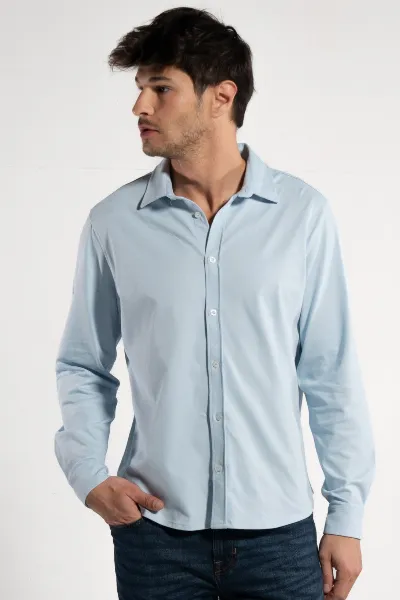 GORG GORG Herren vegan Hemd Langarm Piqué Himmelblau