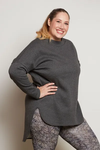 Widda Widda Damen vegan Pullover Long Linga Grau Melange
