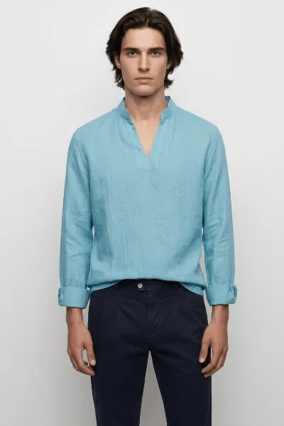 De IONESCU De IONESCU Herren vegan Hemd Viscri Aqua
