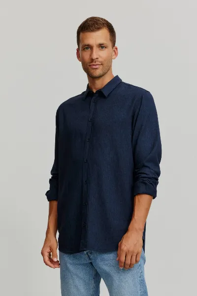 recolution Recolution Herren vegan Hemd Muskatnuss Marineblau