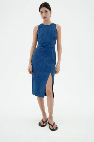 thinking mu Thinking MU Damen vegan Kleid Seersucker Wila Blau