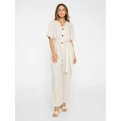 KnowledgeCotton Apparel KnowledgeCotton Apparel Jumpsuit mit V-Ausschnitt aus Bio-Leinen