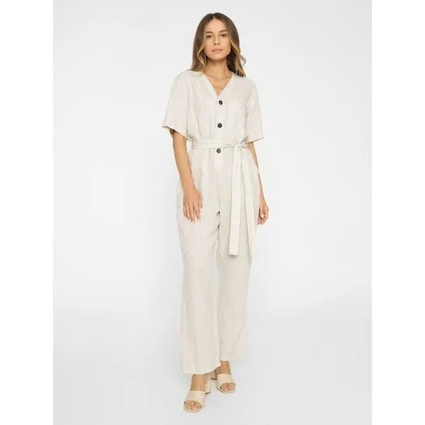 KnowledgeCotton Apparel KnowledgeCotton Apparel Jumpsuit mit V-Ausschnitt aus Bio-Leinen