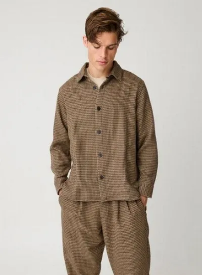 KnowledgeCotton Apparel KnowledgeCotton Apparel Lockeres Overshirt mit Hahnentrittmuster aus Bio-Baumwolle
