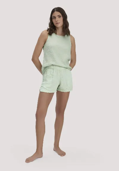 hessnatur hessnatur Damen Musselin Schlafshorts PURE COMFORT aus Bio-Baumwolle - grün