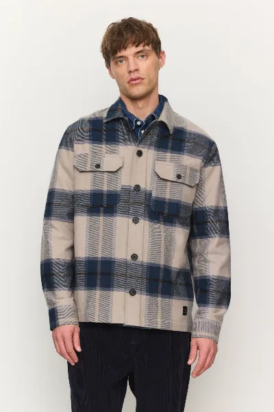 recolution Recolution Herren vegan Overshirt Mesquite Check In Marineblau