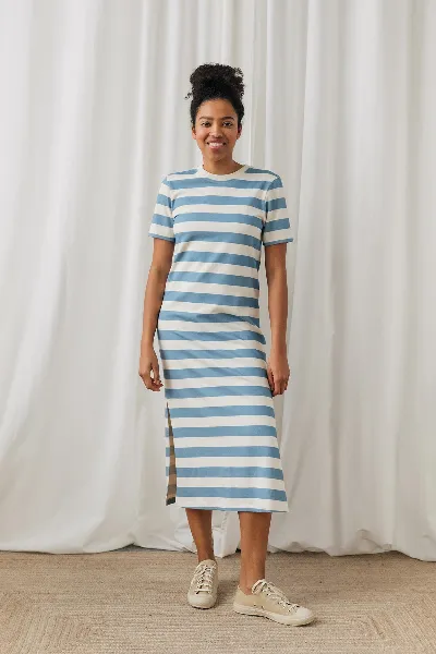 TWOTHIRDS TWOTHIRDS Damen vegan Kleid Lettermore Blau Gestreift
