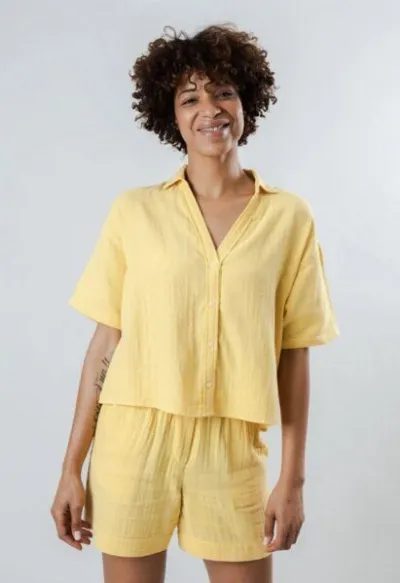 Brava Fabrics Brava Fabrics Bubble Cropped Blouse Yellow