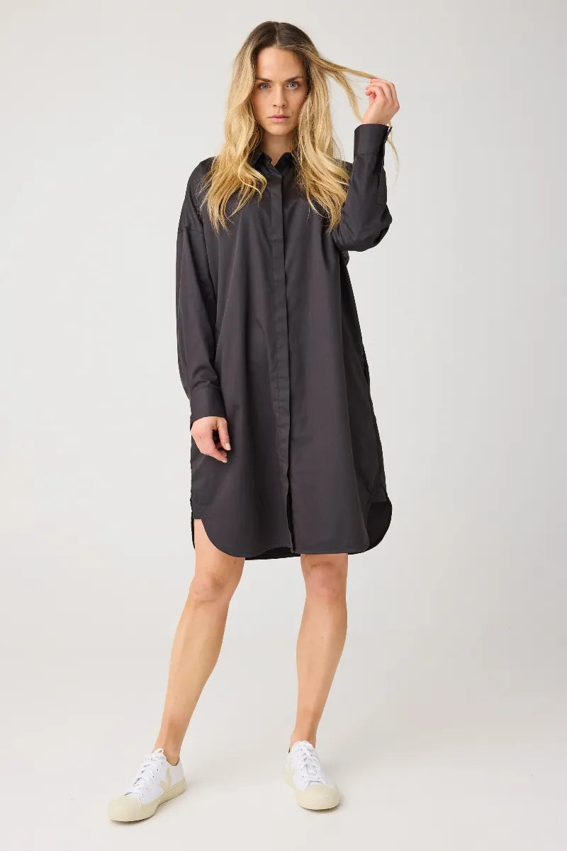 KnowledgeCotton Apparel KnowledgeCotton Apparel Damen vegan Hemdkleid Satin Schwarz Jet