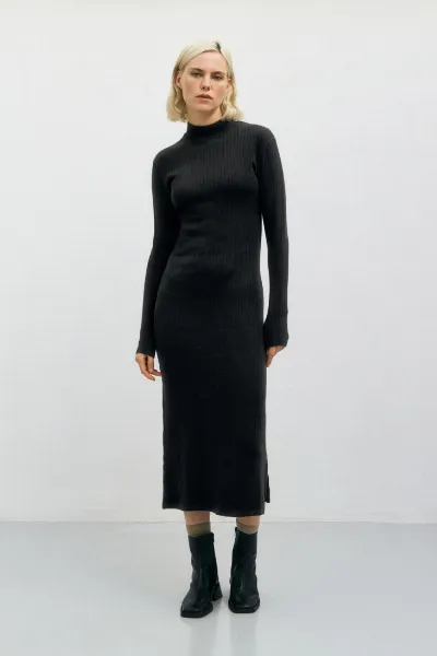 Rotholz Rotholz Damen vegan Kleid Mockneck Gerippt