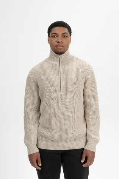 MELA MELA Herren vegan Strickpullover Rippe Udai Pebble Melange