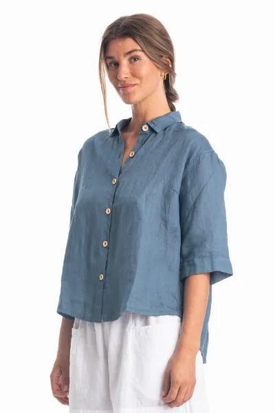 RAVENS VIEW IBIZA RAVENS VIEW IBIZA Damen vegan Bluse Sommer Jeans Blau