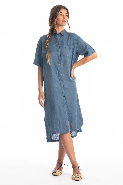 RAVENS VIEW IBIZA RAVENS VIEW IBIZA Damen vegan Kleid Shirt Iria Jeans Blau