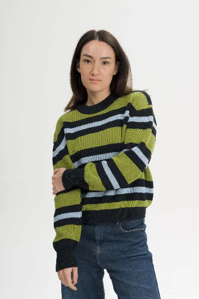 MELA MELA Damen vegan Strickpullover Riib Adah Streifen Seaweed