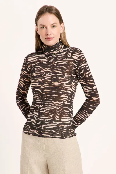Lanius Longsleeve Rollkragen Animal Stripes Rosa