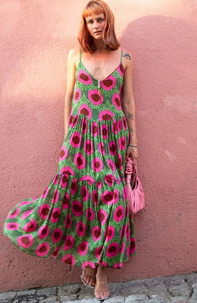Poppy Field Poppy Field Damen vegan Maxikleid Dinas Rosa & Grün