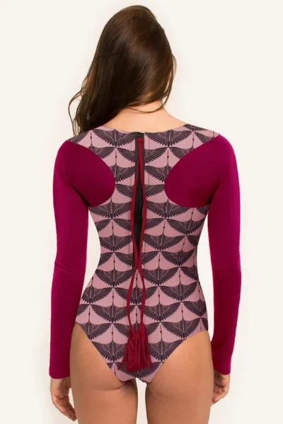 Woodlike Woodlike Damen vegan Einteiliger Badeanzug Seagaze Print Dunkelrosa