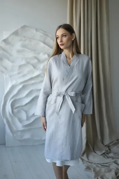 Amber Linen Amber Linen Damen vegan Robe Mona Grau