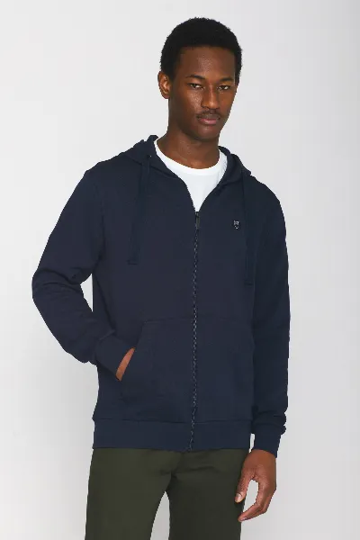 KnowledgeCotton Apparel KnowledgeCotton Apparel Herren vegan Zip Hoodie Känguru-Abzeichen Total Eclipse Navy