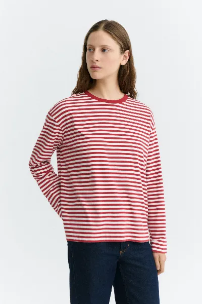 thinking mu Thinking MU Damen vegan T-Shirt Emily Langärmelig Rot Gestreift