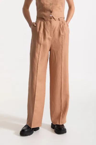De IONESCU De IONESCU Damen vegan Hose Figa Leinen Cappuccino