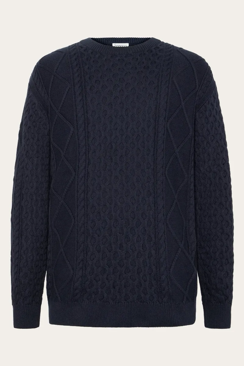 KnowledgeCotton Apparel KnowledgeCotton Apparel Herren vegan Strickpullover Cable Night Sky Navy