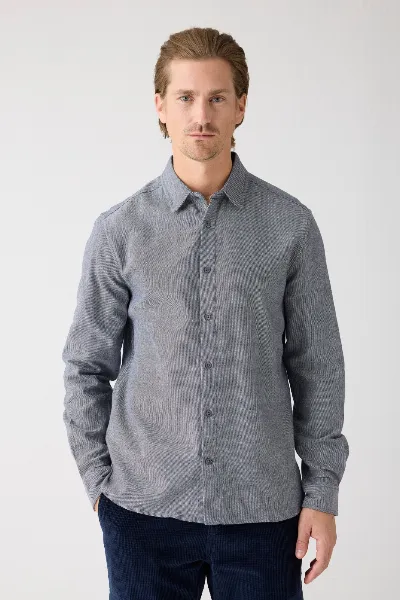 KnowledgeCotton Apparel KnowledgeCotton Apparel Herren vegan Hemd Flanell Dune Regular Nacht Himmelblau