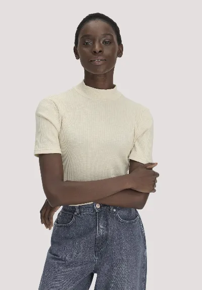 hessnatur hessnatur Damen Mock-Neck Shirt Slim aus Bio-Baumwolle - weiß