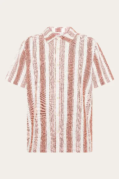 KnowledgeCotton Apparel KnowledgeCotton Apparel Herren vegan Hemd Relaxed Stripe Kurzarm Rot