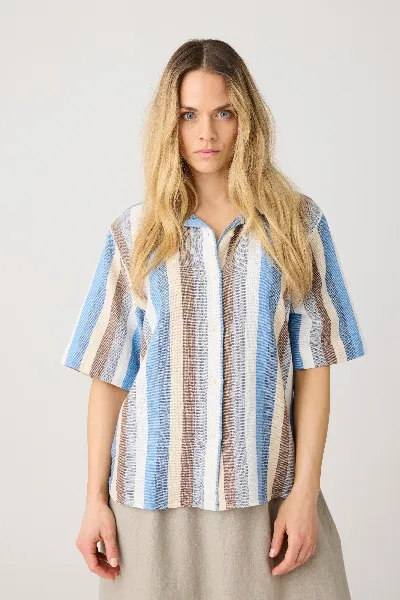KnowledgeCotton Apparel KnowledgeCotton Apparel Damen vegan Shirt Structure Kurzarm Multicolor Stripe