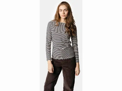 Living Crafts Living Crafts Bio-Damen-Langarmshirt SINIA mit U-Boot-Ausschnitt, ink blue/dove,