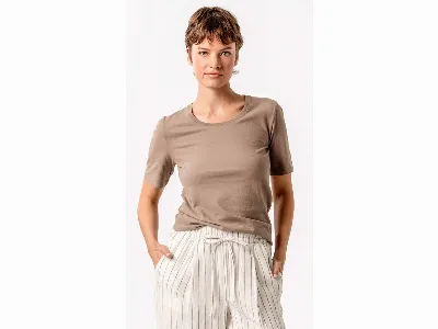 Living Crafts Living Crafts Bio-Damen-T-Shirt TABERA mit Rundhalsausschnitt, affogato,