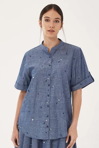 ORGANICATION ORGANICATION Damen vegan Bluse Denim-Look Blau